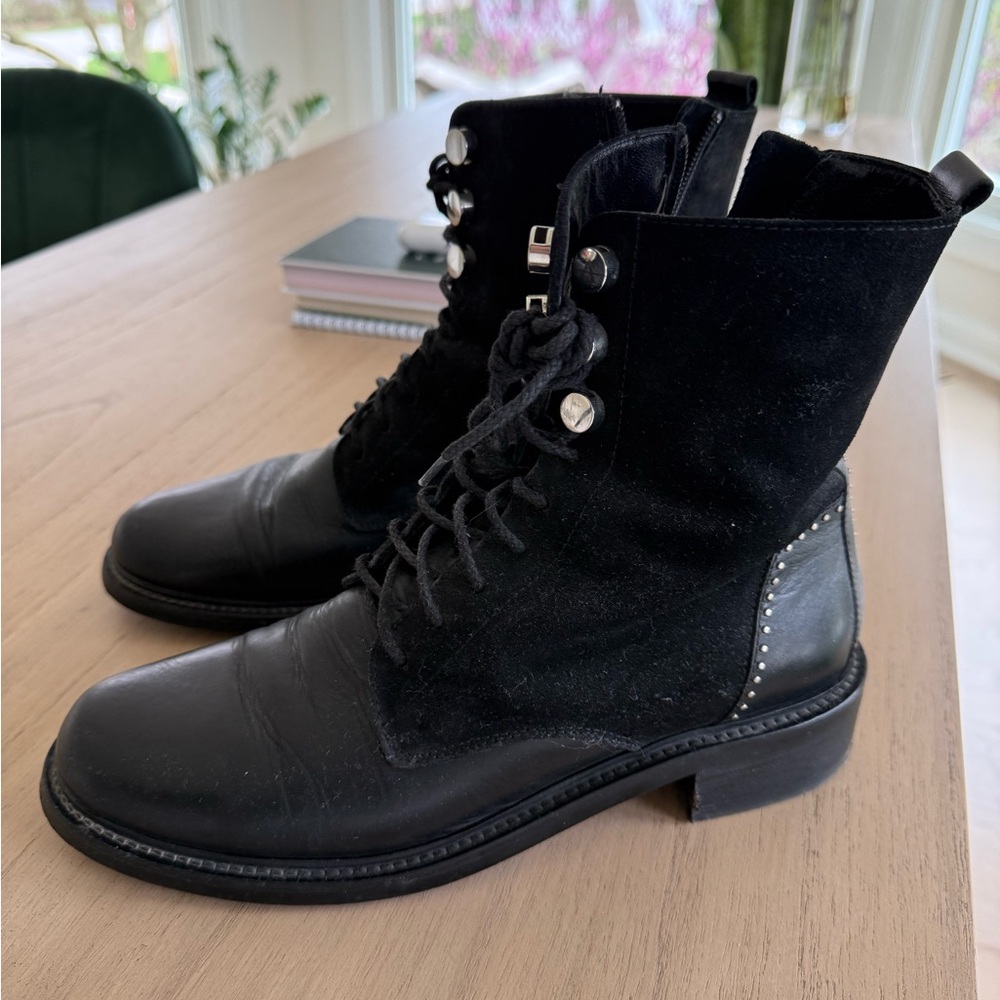 Aquatalia Ali Suede Leather Studded Black Boots size 9.5